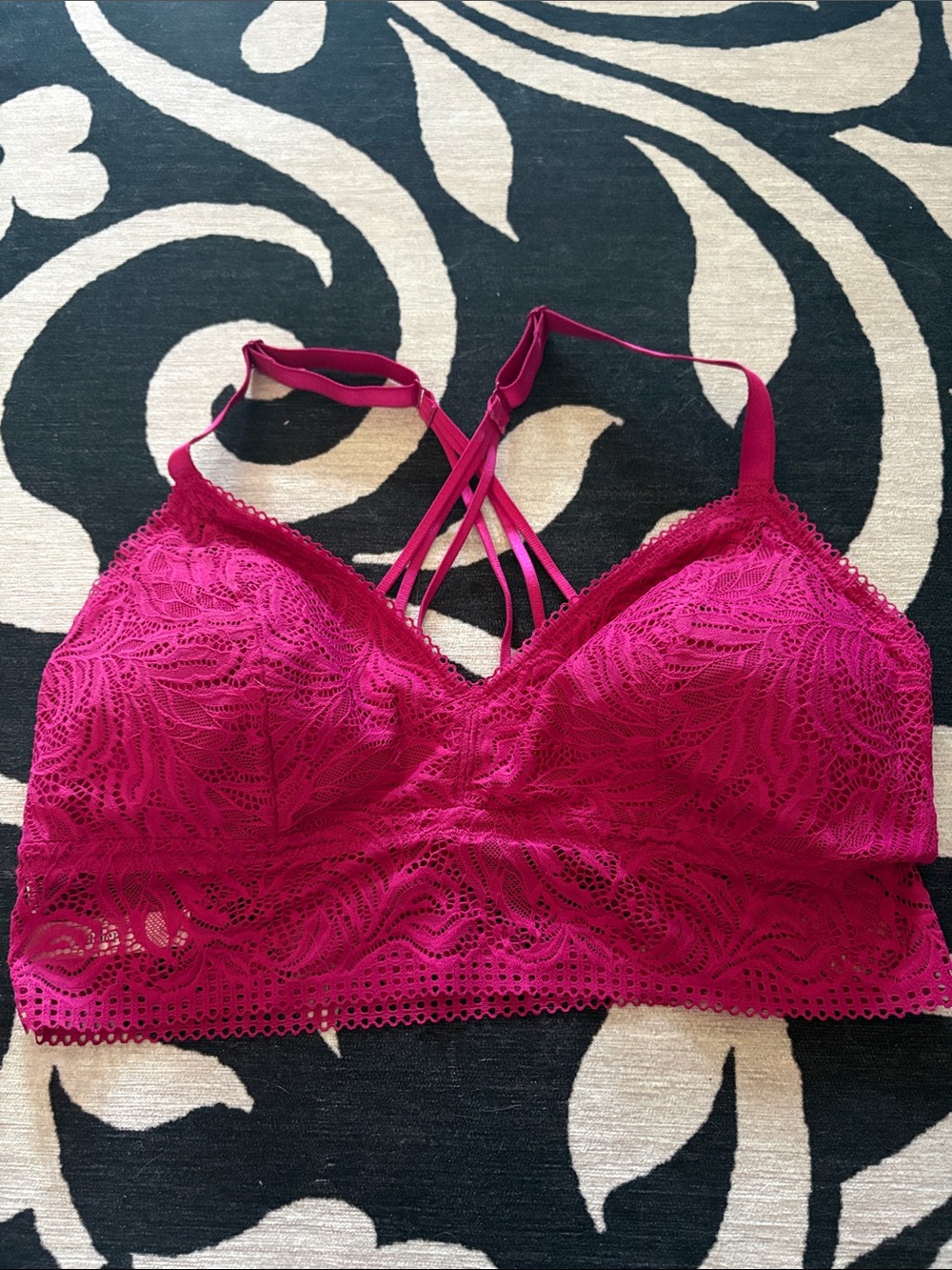 Lace Bralette with Strappy Back - Fuchsia Pink